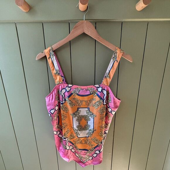 Rachel Zoe Satin Scarf Tank in Pink/Multicolor Print - Medium - Picture 2 of 7